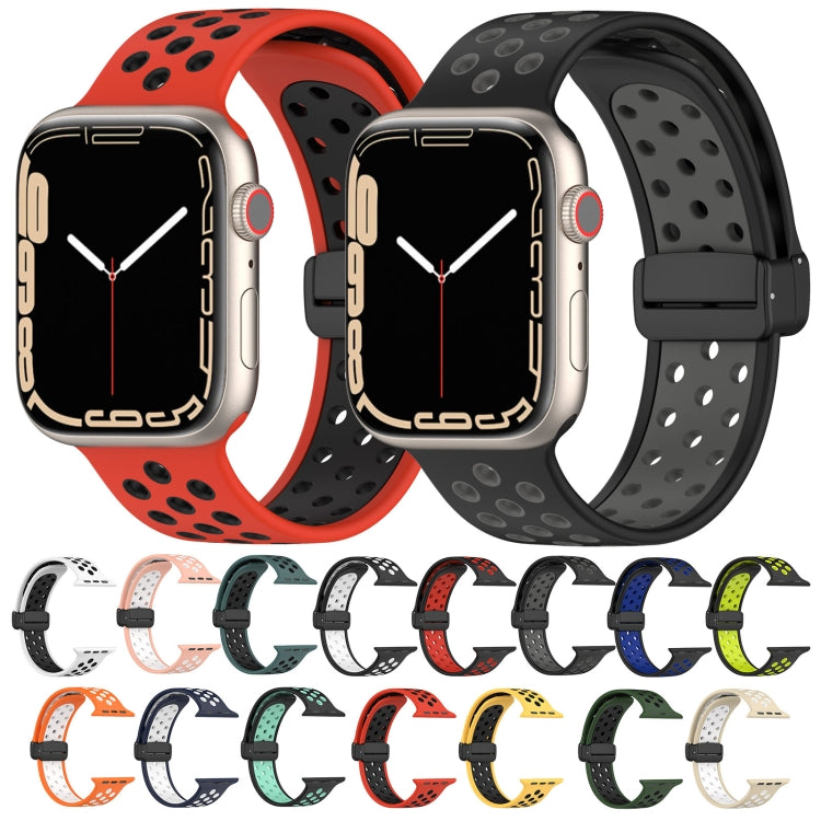 For Apple Watch 5 44mm Magnetic Buckle Silicone Watch Band(Black Red) - Watch Bands by PMC TechLife | Online Shopping South Africa | PMC TechLife