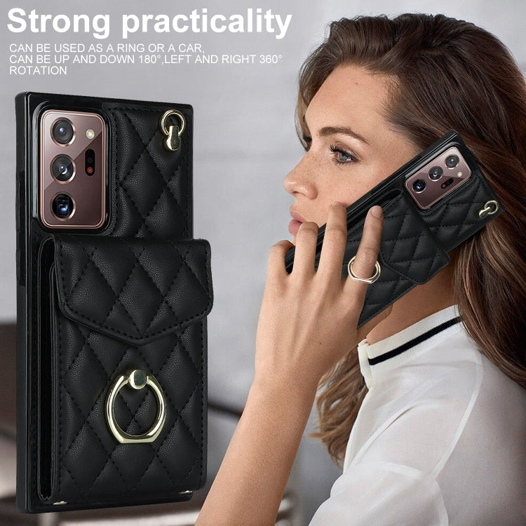 For Samsung Galaxy Note20 Ultra Rhombic Texture Card Bag Phone Case with Long Lanyard(Black) - free shipping - PMC TechLife - Order now!