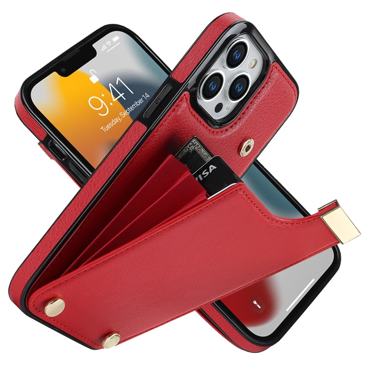 For iPhone 14 Pro Max Metal Buckle Card Slots Phone Case(Red) - iPhone 14 Pro Max Cases by PMC Jewellery | Online Shopping South Africa | PMC Jewellery