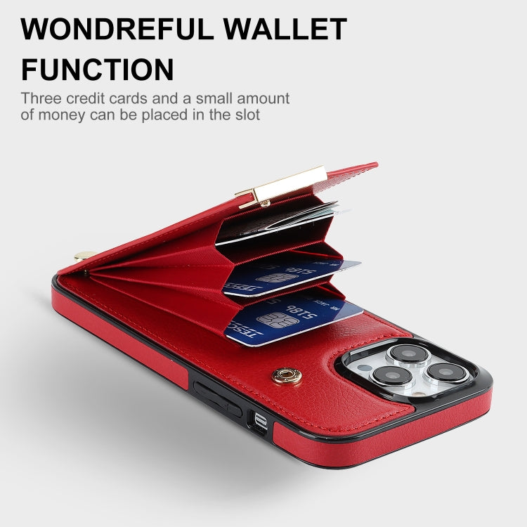 For iPhone 14 Pro Max Metal Buckle Card Slots Phone Case(Red) - free shipping - PMC TechLife - Order now!