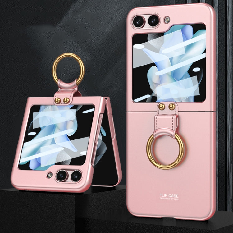 For Samsung Galaxy Z Flip5 GKK Ultra-thin PC Full Coverage Phone Case with Ring Holder / Tempered Film(Pink) - Galaxy Z Flip5 Cases by GKK | Online Shopping South Africa | PMC TechLife | Buy Now Pay Later Mobicred