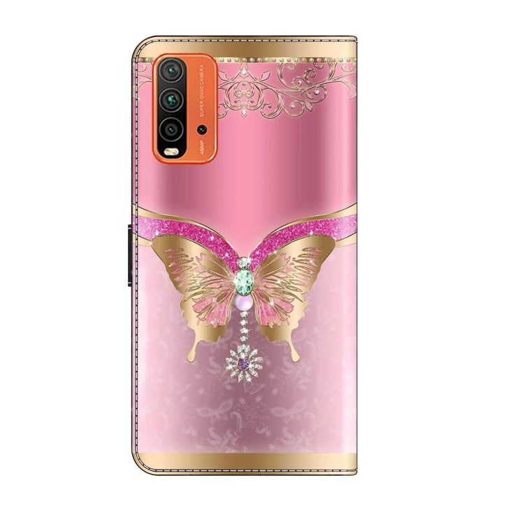 For Xiaomi Redmi 9T Crystal 3D Shockproof Protective Leather Phone Case(Pink Bottom Butterfly) - Xiaomi Cases by PMC Jewellery | Online Shopping South Africa | PMC Jewellery