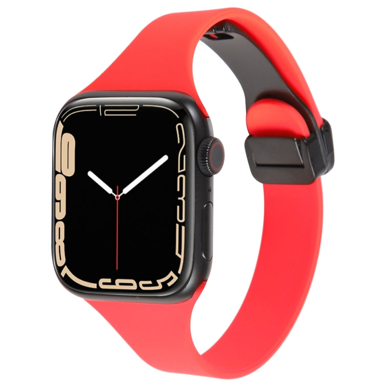 For Apple Watch 8 41mm Magnetic Buckle Slim Silicone Watch Band(Red) - Watch Bands by PMC TechLife | Online Shopping South Africa | PMC TechLife