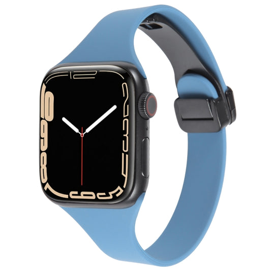 For Apple Watch 8 41mm Magnetic Buckle Slim Silicone Watch Band(Blue) - Watch Bands by PMC Jewellery | Online Shopping South Africa | PMC Jewellery