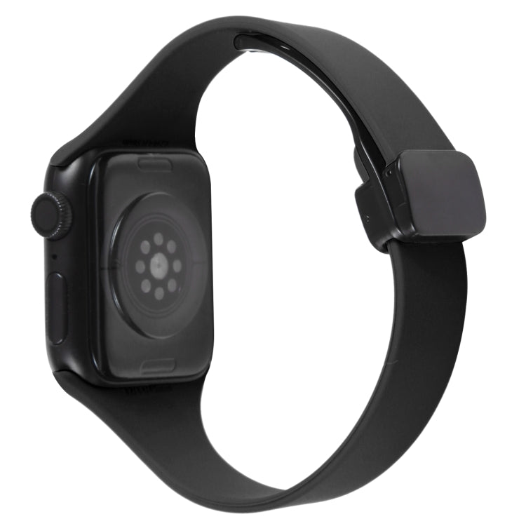 For Apple Watch 8 45mm  Magnetic Buckle Slim Silicone Watch Band(Black) - Watch Bands by PMC Jewellery | Online Shopping South Africa | PMC Jewellery