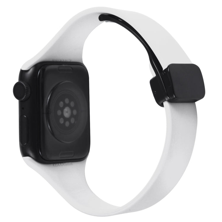 For Apple Watch 8 45mm  Magnetic Buckle Slim Silicone Watch Band(White) - Watch Bands by PMC TechLife | Online Shopping South Africa | PMC TechLife
