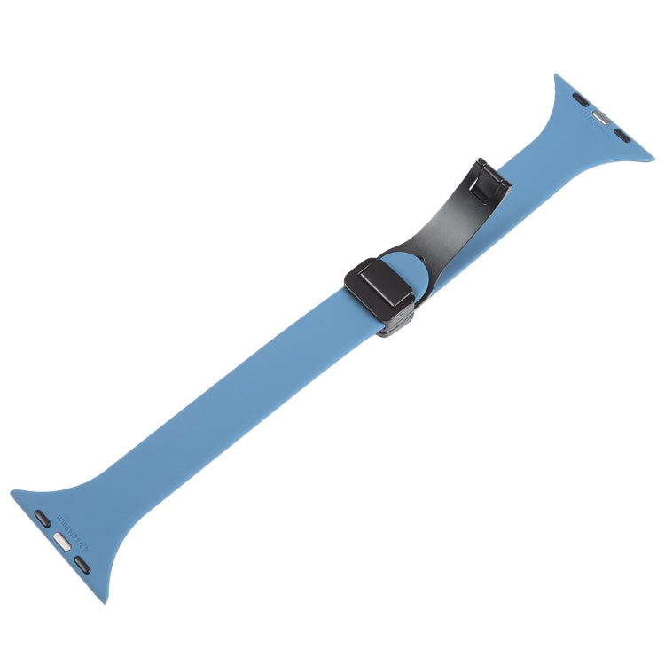 For Apple Watch 8 45mm  Magnetic Buckle Slim Silicone Watch Band(Blue) - Watch Bands by PMC TechLife | Online Shopping South Africa | PMC TechLife