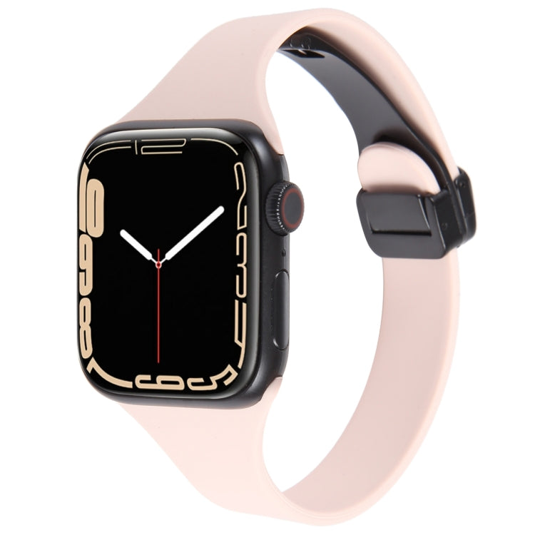 For Apple Watch 8 45mm  Magnetic Buckle Slim Silicone Watch Band(Pink) - Watch Bands by PMC Jewellery | Online Shopping South Africa | PMC Jewellery