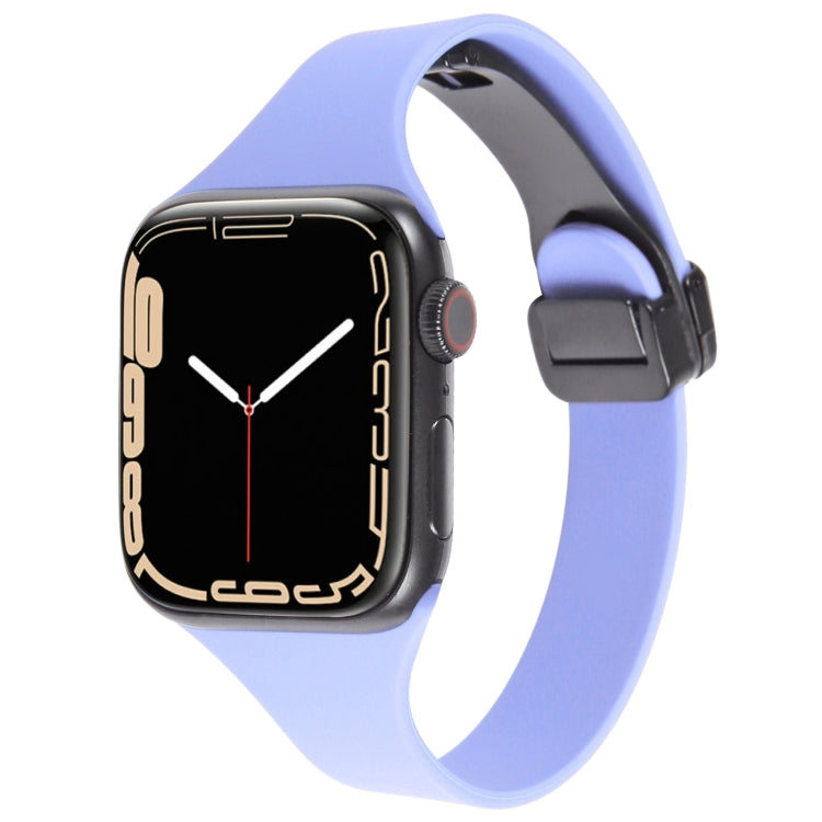 For Apple Watch SE 2022 44mm Magnetic Buckle Slim Silicone Watch Band(Light Purple) - Watch Bands by PMC Jewellery | Online Shopping South Africa | PMC Jewellery