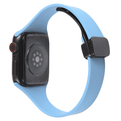 For Apple Watch SE 2022 44mm Magnetic Buckle Slim Silicone Watch Band(Light Blue) - Watch Bands by PMC Jewellery | Online Shopping South Africa | PMC Jewellery