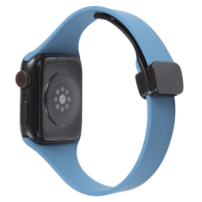 For Apple Watch SE 2022 44mm Magnetic Buckle Slim Silicone Watch Band(Blue) - Watch Bands by PMC Jewellery | Online Shopping South Africa | PMC Jewellery