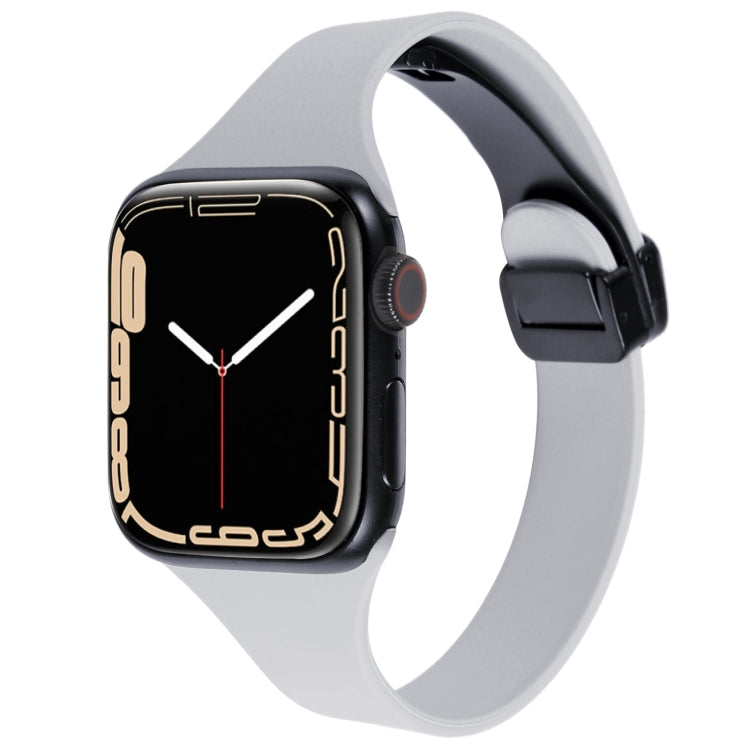 For Apple Watch SE 44mm Magnetic Buckle Slim Silicone Watch Band(Light Grey) - Watch Bands by PMC TechLife | Online Shopping South Africa | PMC TechLife