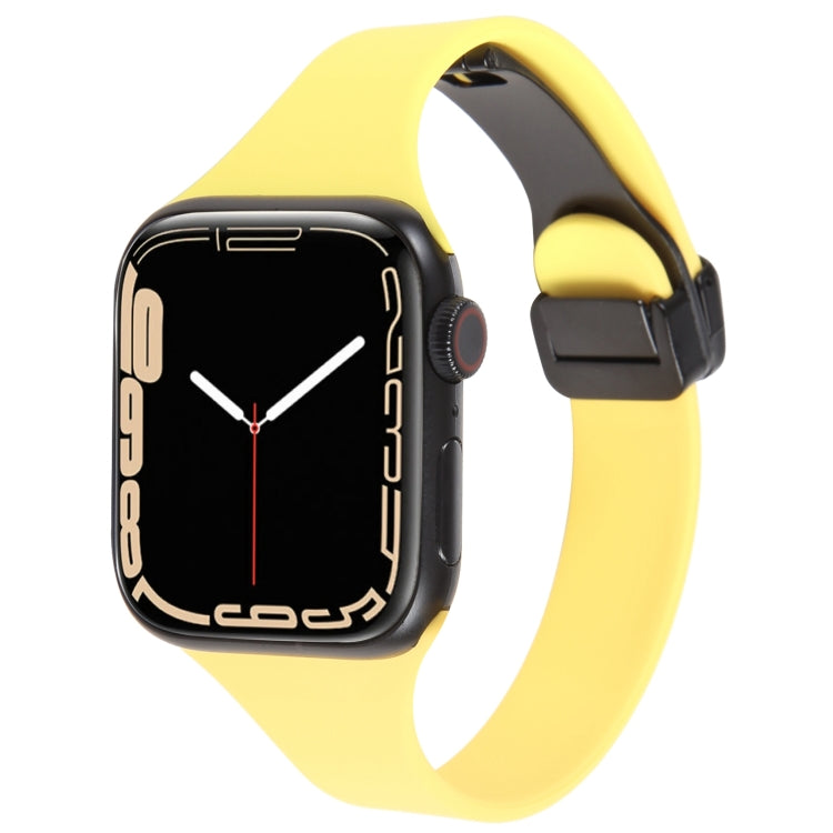 For Apple Watch 6 40mm Magnetic Buckle Slim Silicone Watch Band(Light Yellow) - Watch Bands by PMC Jewellery | Online Shopping South Africa | PMC Jewellery