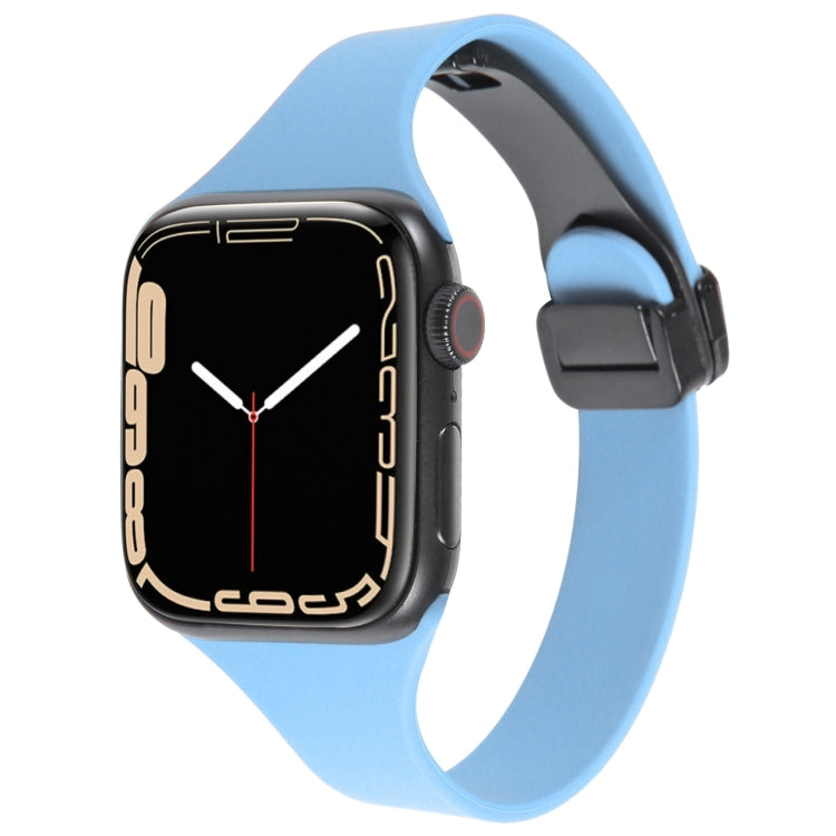 For Apple Watch 6 40mm Magnetic Buckle Slim Silicone Watch Band(Light Blue) - Watch Bands by PMC Jewellery | Online Shopping South Africa | PMC Jewellery