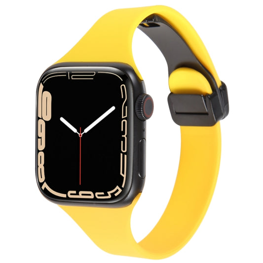 For Apple Watch 6 44mm Magnetic Buckle Slim Silicone Watch Band(Yellow) - Watch Bands by PMC Jewellery | Online Shopping South Africa | PMC Jewellery