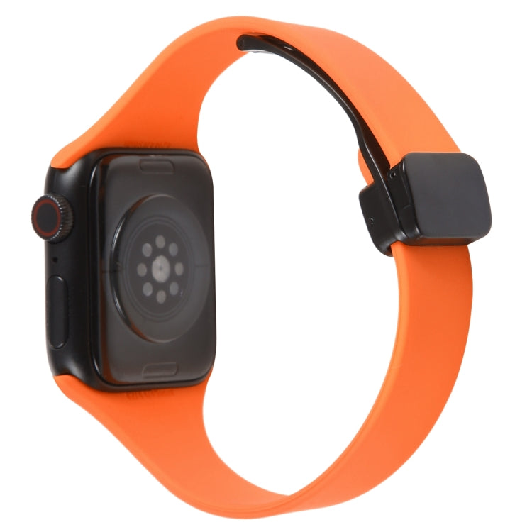 For Apple Watch 5 44mm Magnetic Buckle Slim Silicone Watch Band(Orange) - Watch Bands by PMC Jewellery | Online Shopping South Africa | PMC Jewellery