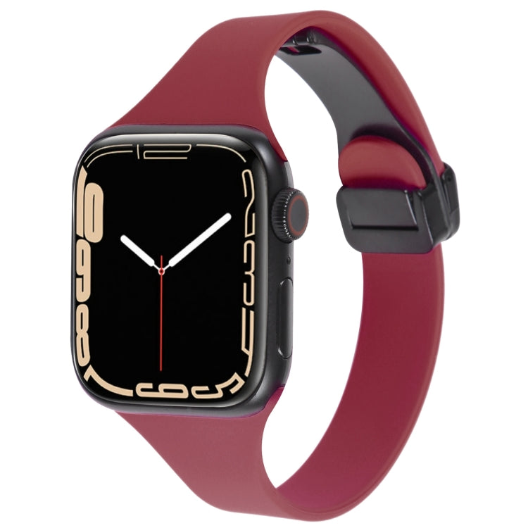 For Apple Watch 5 40mm Magnetic Buckle Slim Silicone Watch Band(Wine Red) - Watch Bands by PMC Jewellery | Online Shopping South Africa | PMC Jewellery