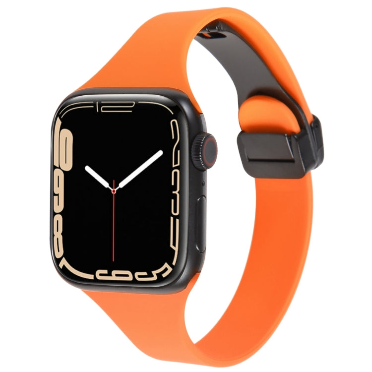 For Apple Watch 42mm Magnetic Buckle Slim Silicone Watch Band(Orange) - Watch Bands by PMC TechLife | Online Shopping South Africa | PMC TechLife