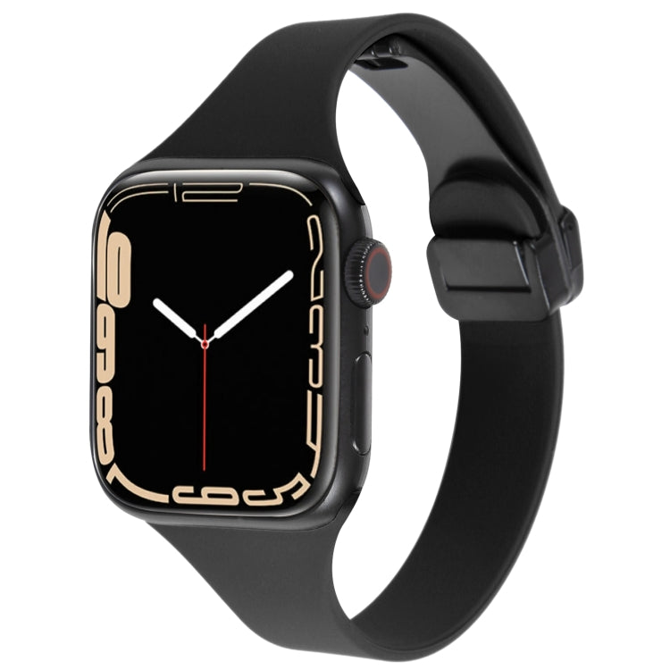 For Apple Watch 38mm Magnetic Buckle Slim Silicone Watch Band(Black) - Watch Bands by PMC TechLife | Online Shopping South Africa | PMC TechLife