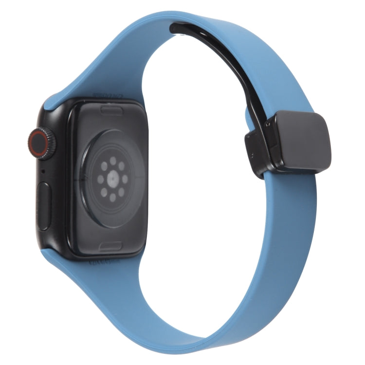 For Apple Watch 38mm Magnetic Buckle Slim Silicone Watch Band(Blue) - Watch Bands by PMC TechLife | Online Shopping South Africa | PMC TechLife