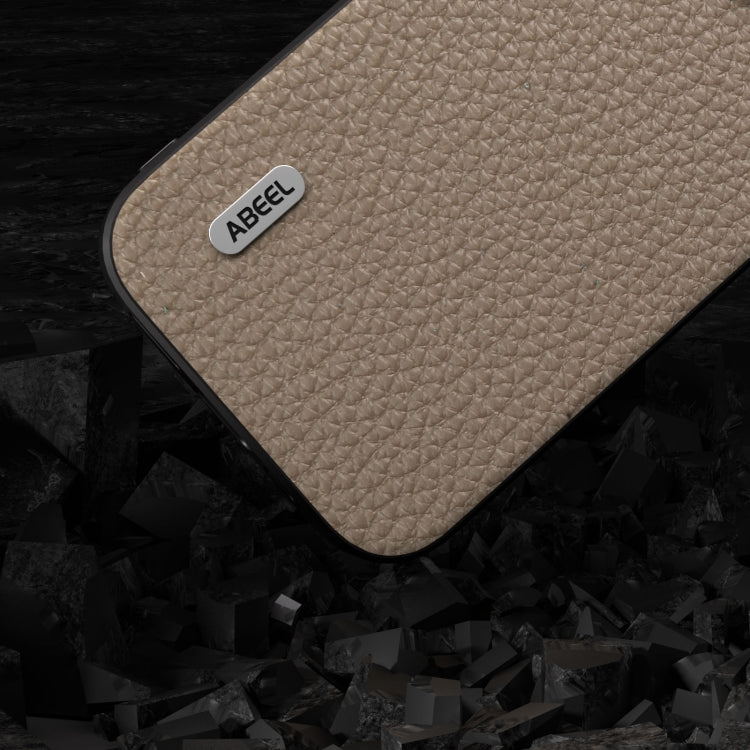 For iPhone 15 ABEEL Genuine Leather Litchi Texture Phone Case(Grey) - iPhone 15 Cases by PMC Jewellery | Online Shopping South Africa | PMC Jewellery