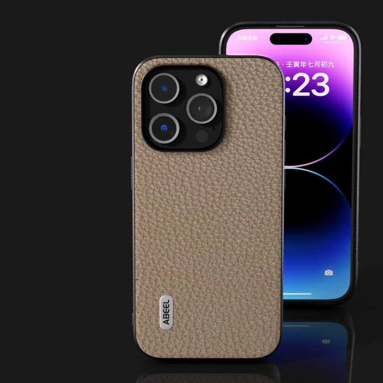 For iPhone 15 ABEEL Genuine Leather Litchi Texture Phone Case(Grey) - free shipping - PMC TechLife - Order now!