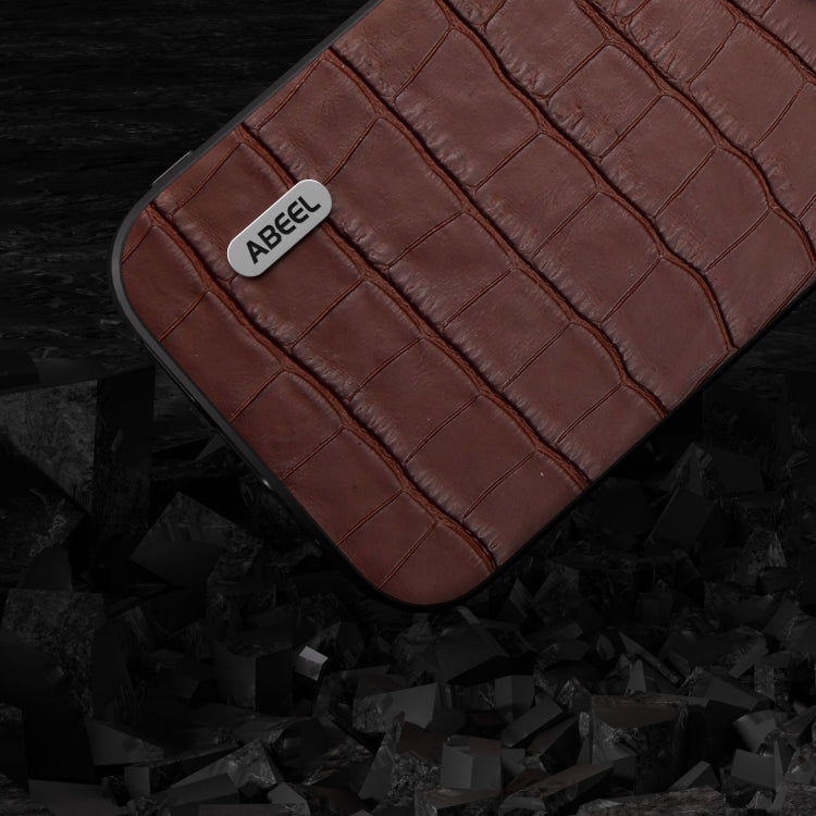For iPhone 14 Pro Max ABEEL Crocodile Texture Genuine Leather Phone Case(Brown) - free shipping - PMC TechLife - Order now!