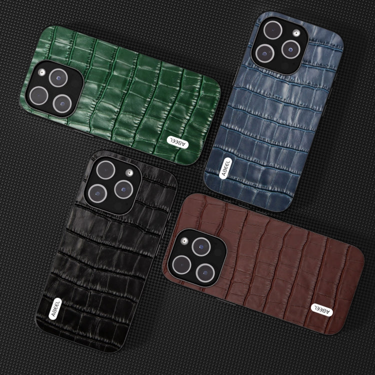 For iPhone 15 Pro Max ABEEL Crocodile Texture Genuine Leather Phone Case(Brown) - free shipping - PMC TechLife - Order now!