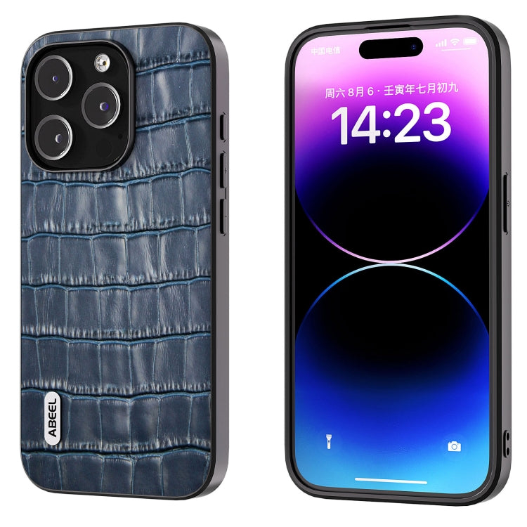 For iPhone 15 Pro ABEEL Crocodile Texture Genuine Leather Phone Case(Blue) - free shipping - PMC TechLife - Order now!
