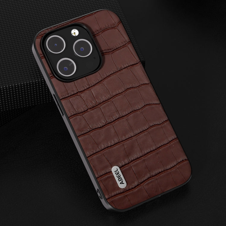 For iPhone 15 Plus ABEEL Crocodile Texture Genuine Leather Phone Case(Brown) - free shipping - PMC TechLife - Order now!