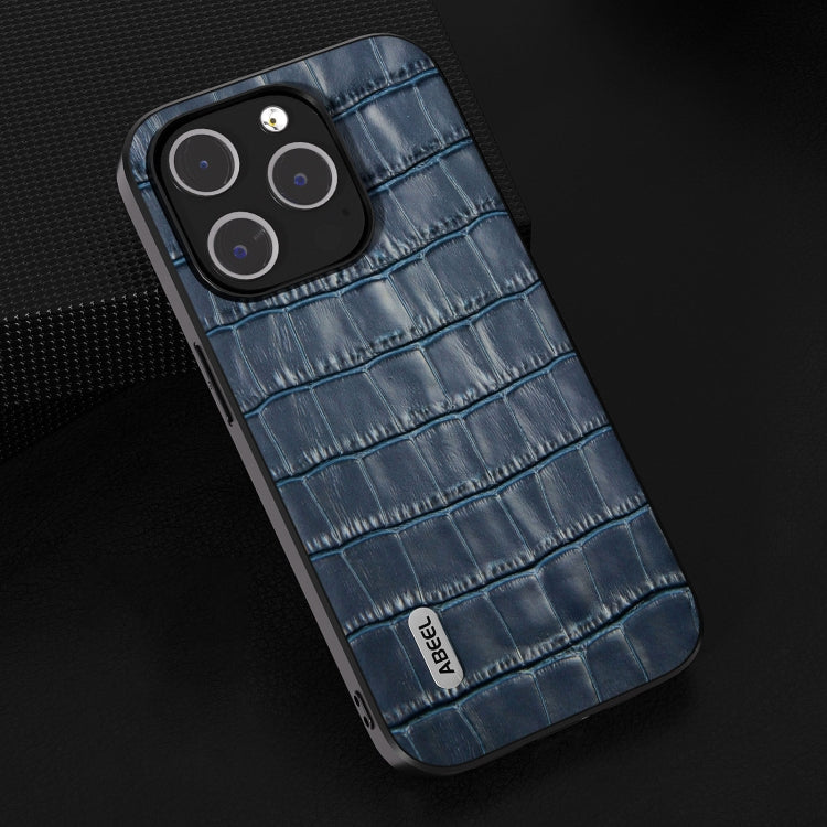 For iPhone 14 ABEEL Crocodile Texture Genuine Leather Phone Case(Blue) - free shipping - PMC TechLife - Order now!