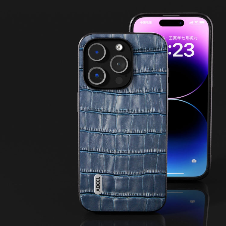 For iPhone 14 ABEEL Crocodile Texture Genuine Leather Phone Case(Blue) - free shipping - PMC TechLife - Order now!