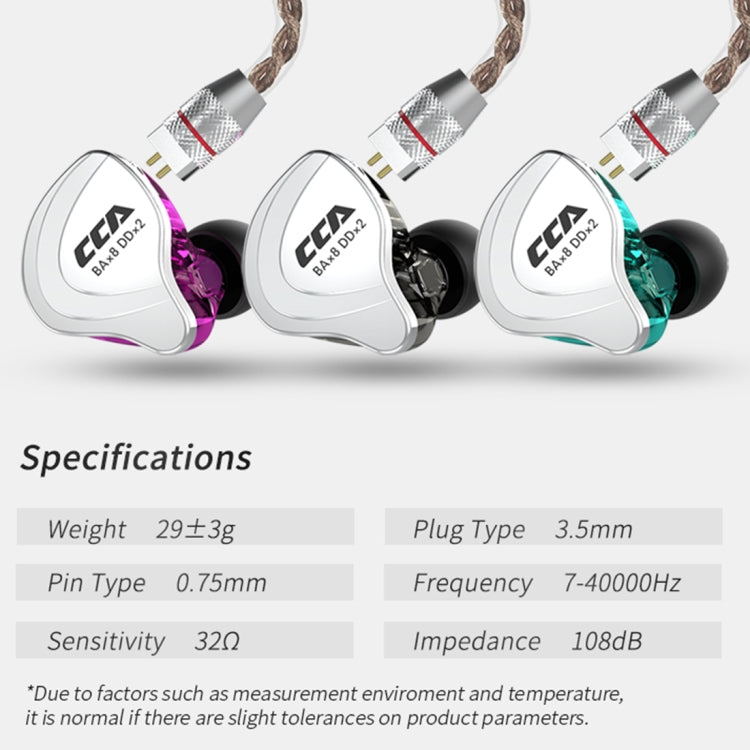 CCA CCA-C10 3.5mm Gold Plated Plug Ten Unit Hybrid Wire-controlled In-ear Earphone, Type:without Mic(Streamer Purple) - free shipping - PMC TechLife - Order now!