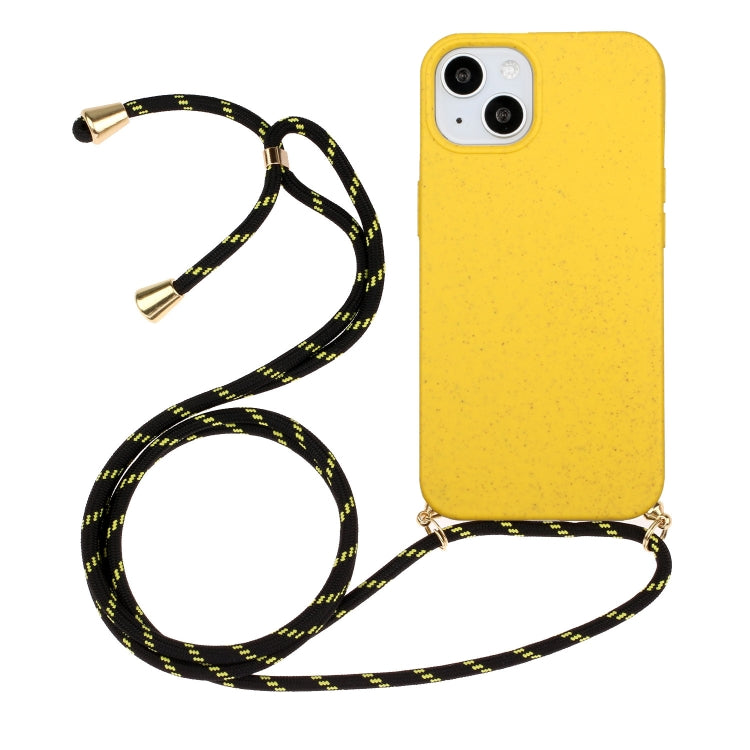 For iPhone 15 Wheat Straw Material + TPU Phone Case with Lanyard(Yellow) - iPhone 15 Cases by PMC Jewellery | Online Shopping South Africa | PMC Jewellery