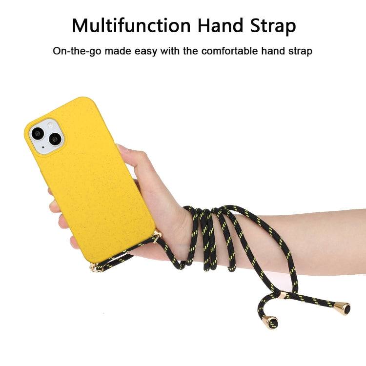 For iPhone 15 Wheat Straw Material + TPU Phone Case with Lanyard(Yellow) - free shipping - PMC TechLife - Order now!