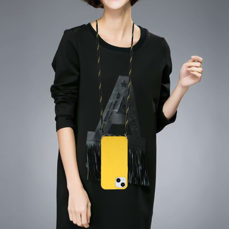 For iPhone 15 Wheat Straw Material + TPU Phone Case with Lanyard(Yellow) - free shipping - PMC TechLife - Order now!