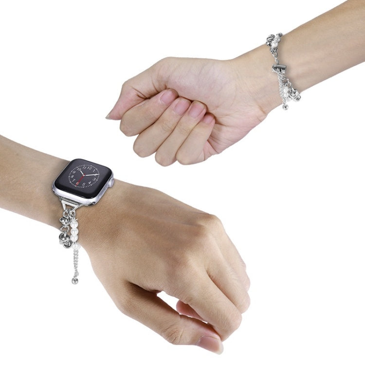 For Apple Watch 38mm Pearl Bracelet Metal Watch Band(Silver) - Watch Bands by PMC TechLife | Online Shopping South Africa | PMC TechLife