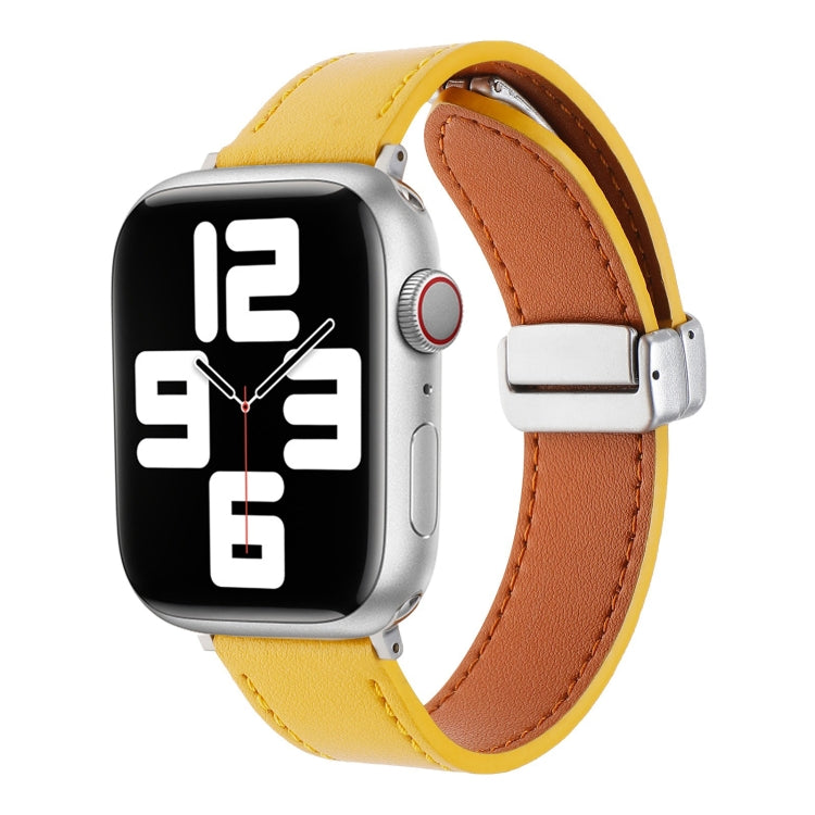 For Apple Watch 7 41mm Magnetic Buckle Skin Feel Leather Watch Band(Yellow) - Watch Bands by PMC Jewellery | Online Shopping South Africa | PMC Jewellery