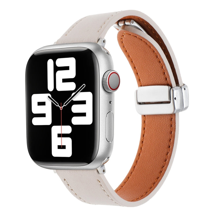 For Apple Watch SE 44mm Magnetic Buckle Skin Feel Leather Watch Band(Apricot) - Watch Bands by PMC Jewellery | Online Shopping South Africa | PMC Jewellery