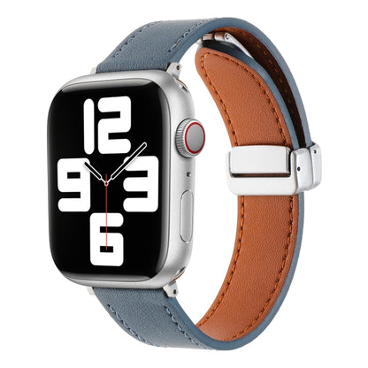 For Apple Watch 3 42mm Magnetic Buckle Skin Feel Leather Watch Band(Light Blue) - Watch Bands by PMC Jewellery | Online Shopping South Africa | PMC Jewellery