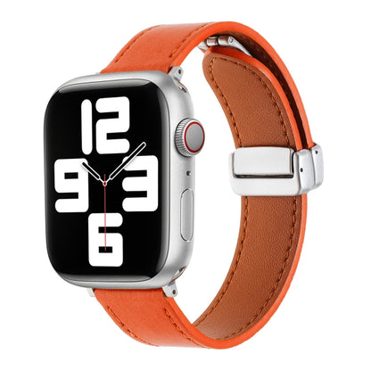 For Apple Watch 2 38mm Magnetic Buckle Skin Feel Leather Watch Band(Orange) - Watch Bands by PMC Jewellery | Online Shopping South Africa | PMC Jewellery