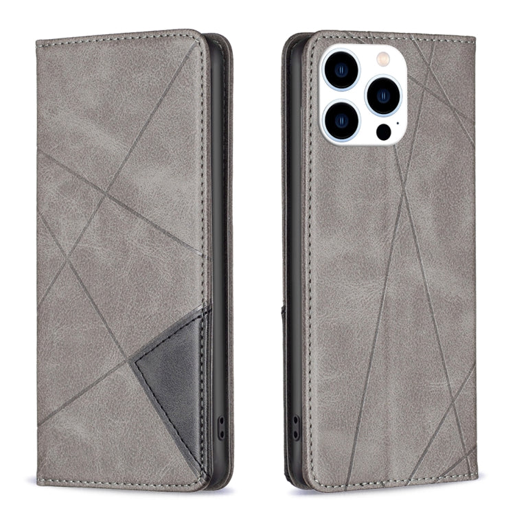 For iPhone 15 Pro Rhombus Texture Magnetic Leather Phone Case(Grey) - free shipping - PMC TechLife - Order now!