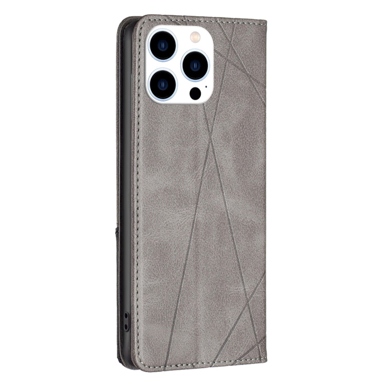 For iPhone 15 Pro Rhombus Texture Magnetic Leather Phone Case(Grey) - free shipping - PMC TechLife - Order now!