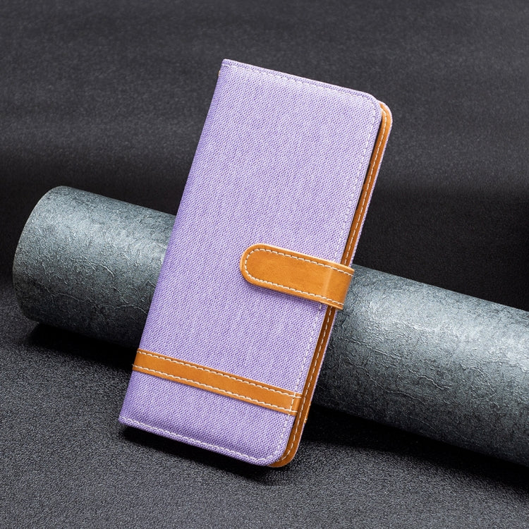 For iPhone 15 Pro Color Block Denim Texture Leather Phone Case(Purple) - free shipping - PMC TechLife - Order now!