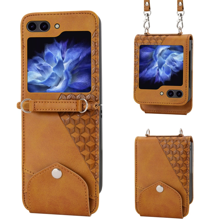 For Samsung Galaxy Z Flip5 Cubic Grid Calf Texture Magnetic Leather Phone Case(Yellow) - free shipping - PMC TechLife - Order now!