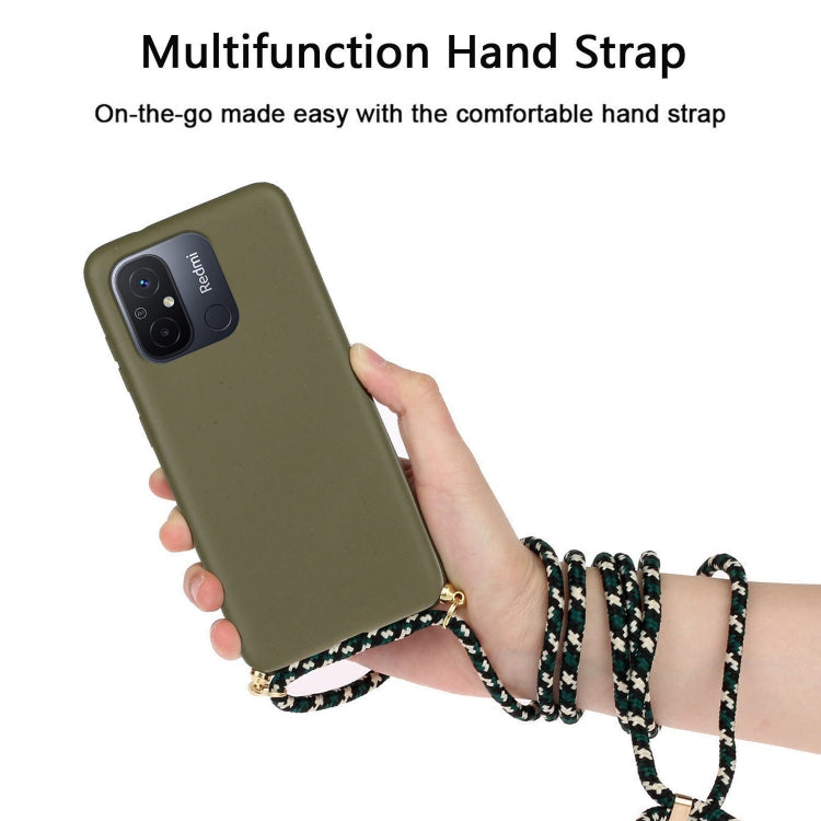 For Xiaomi Redmi 12C Wheat Straw Material + TPU Phone Case with Lanyard(Army Green) - Xiaomi Cases by PMC Jewellery | Online Shopping South Africa | PMC Jewellery