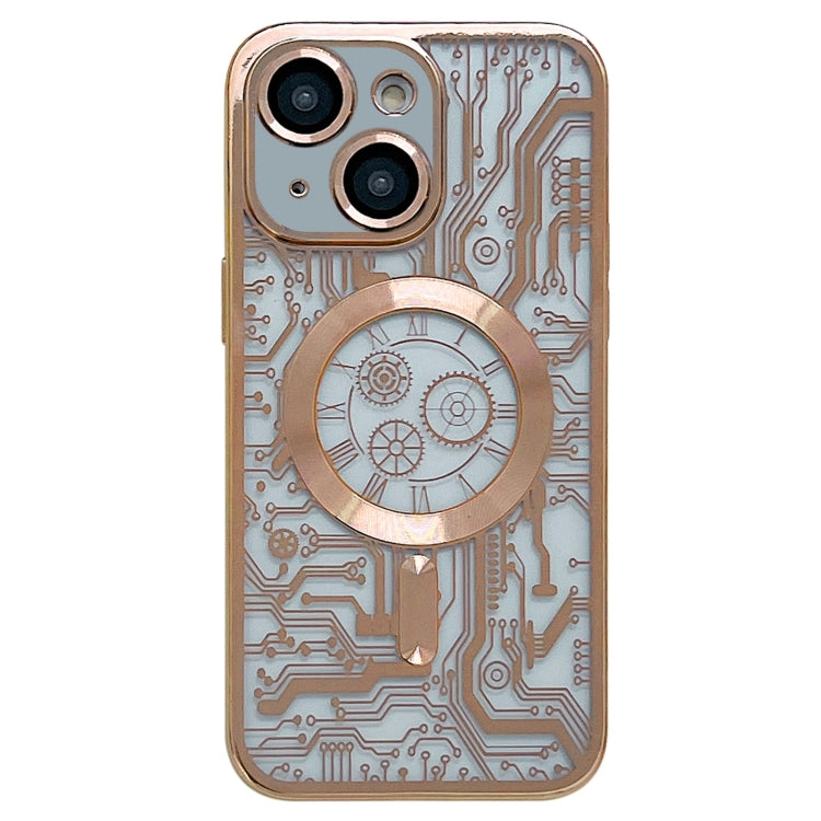 For iPhone 14 Plus Electroplated Circuit Board Pattern MagSafe Phone Case(Gold) - iPhone 14 Plus Cases by PMC Jewellery | Online Shopping South Africa | PMC Jewellery