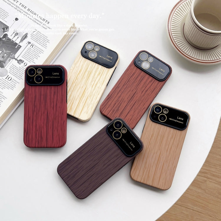 For iPhone 14 Pro Max Wood Grain TPU Phone Case with Lens Film(Khaki) - iPhone 14 Pro Max Cases by PMC TechLife | Online Shopping South Africa | PMC TechLife