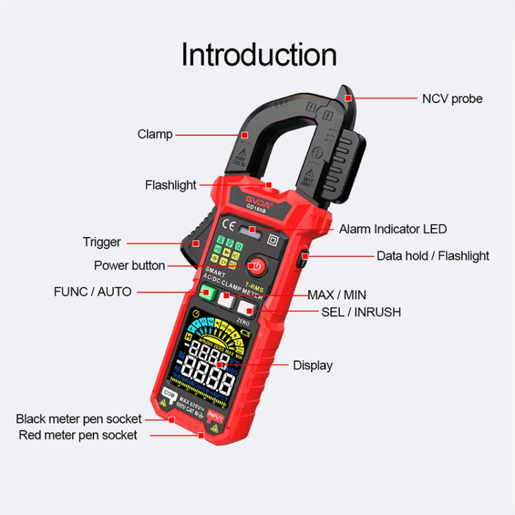 GVDA GD166B Digital Clamp Multimeter Supports DC - free shipping - PMC TechLife - Order now!
