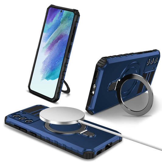 For Samsung Galaxy S21 FE 5G MagSafe Magnetic Holder Phone Case(Blue) - Galaxy S22 Ultra 5G Cases by PMC Jewellery | Online Shopping South Africa | PMC Jewellery